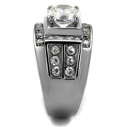 TK2305 - High polished (no plating) Stainless Steel Ring with AAA Grade CZ in Clear