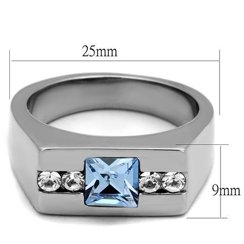 TK2307 - High polished (no plating) Stainless Steel Ring with Top Grade Crystal in Aquamarine