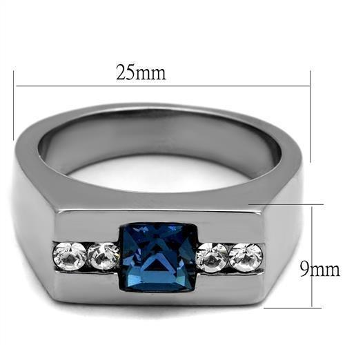 TK2307 - High polished (no plating) Stainless Steel Ring with Top Grade Crystal in Aquamarine