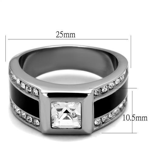 TK2308 - High polished (no plating) Stainless Steel Ring with Top Grade Crystal in Clear