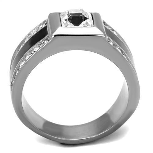 TK2308 - High polished (no plating) Stainless Steel Ring with Top Grade Crystal in Clear