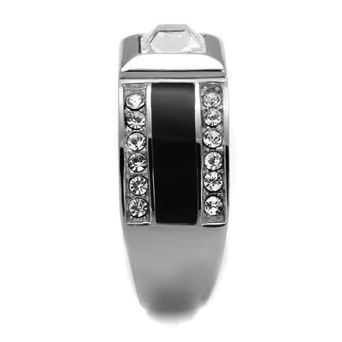 TK2308 - High polished (no plating) Stainless Steel Ring with Top Grade Crystal in Clear