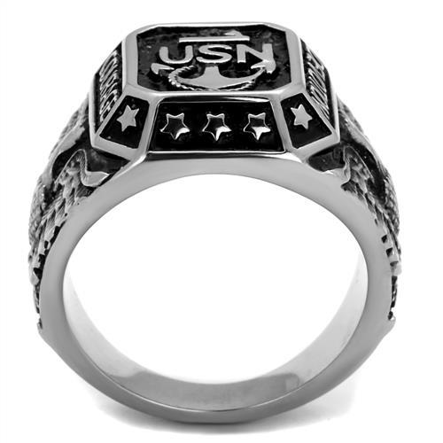 TK2325 - High polished (no plating) Stainless Steel Ring with Epoxy in Jet