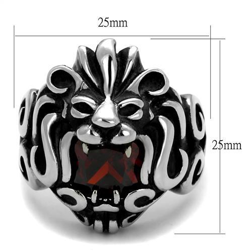 TK2339 - High polished (no plating) Stainless Steel Ring with AAA Grade CZ in Garnet