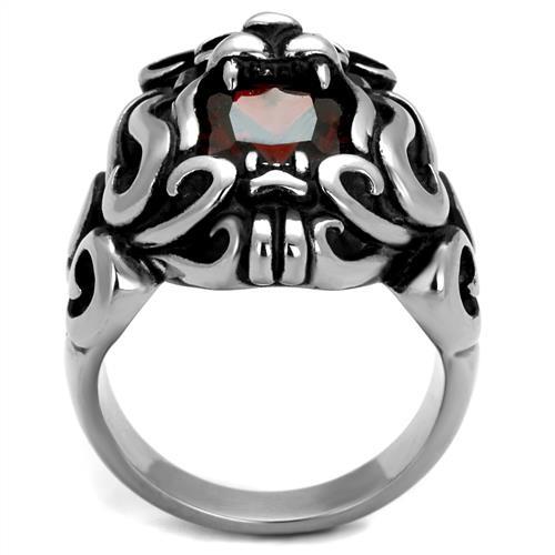 TK2339 - High polished (no plating) Stainless Steel Ring with AAA Grade CZ in Garnet