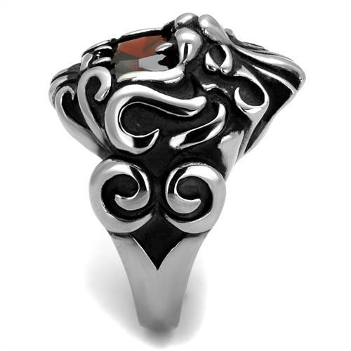 TK2339 - High polished (no plating) Stainless Steel Ring with AAA Grade CZ in Garnet