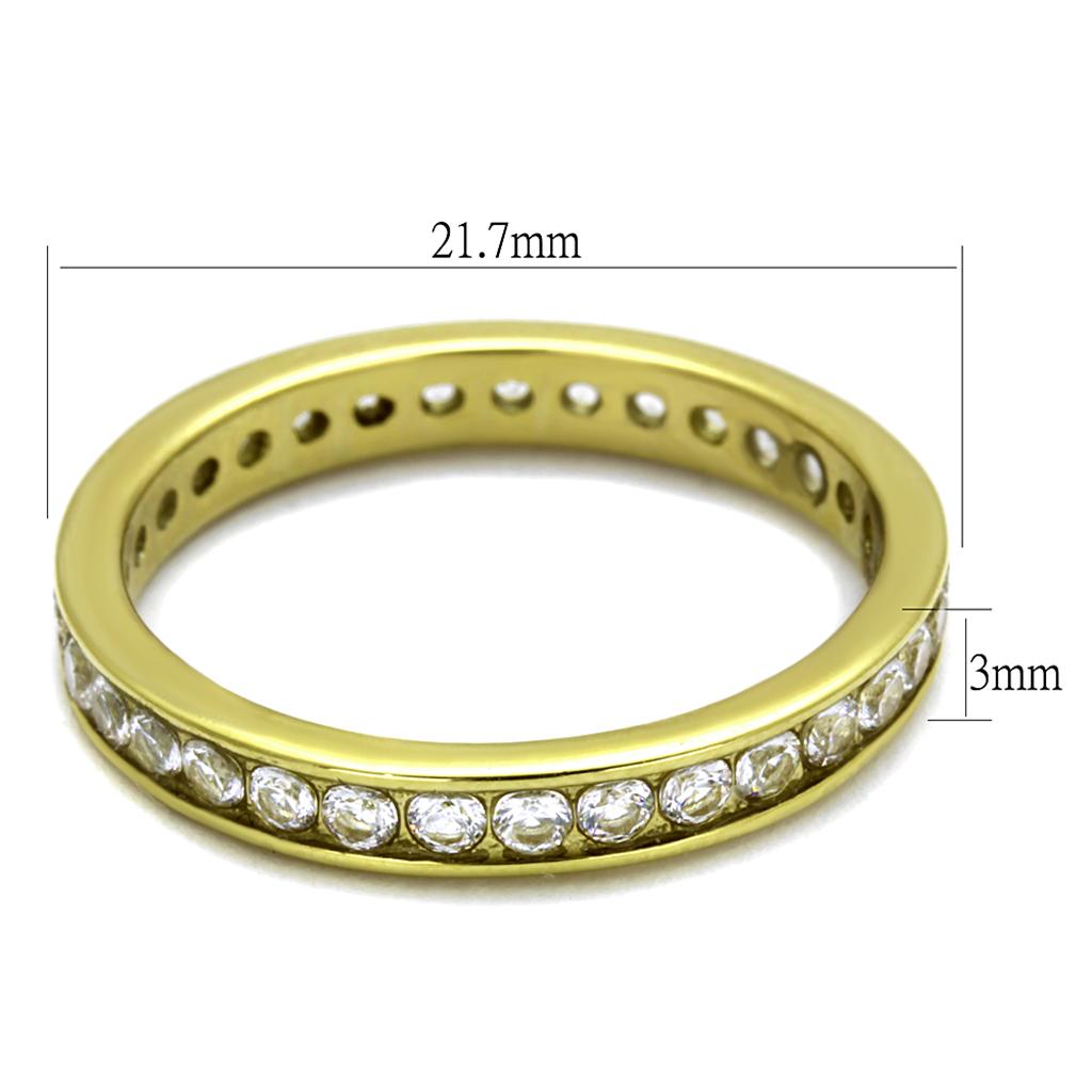 TK2343G - IP Gold(Ion Plating) Stainless Steel Ring with AAA Grade CZ in Clear