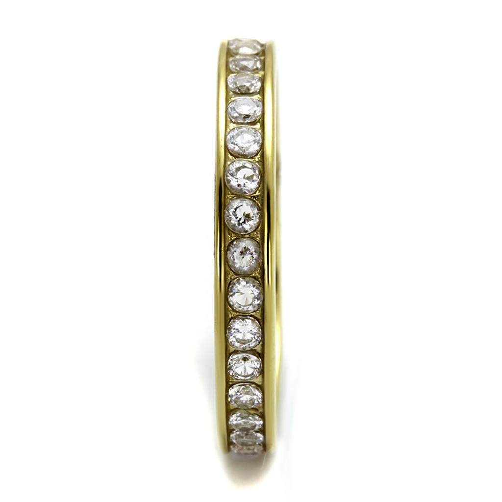TK2343G - IP Gold(Ion Plating) Stainless Steel Ring with AAA Grade CZ in Clear
