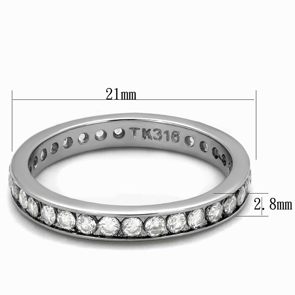 TK2343 - High polished (no plating) Stainless Steel Ring with AAA Grade CZ in Clear