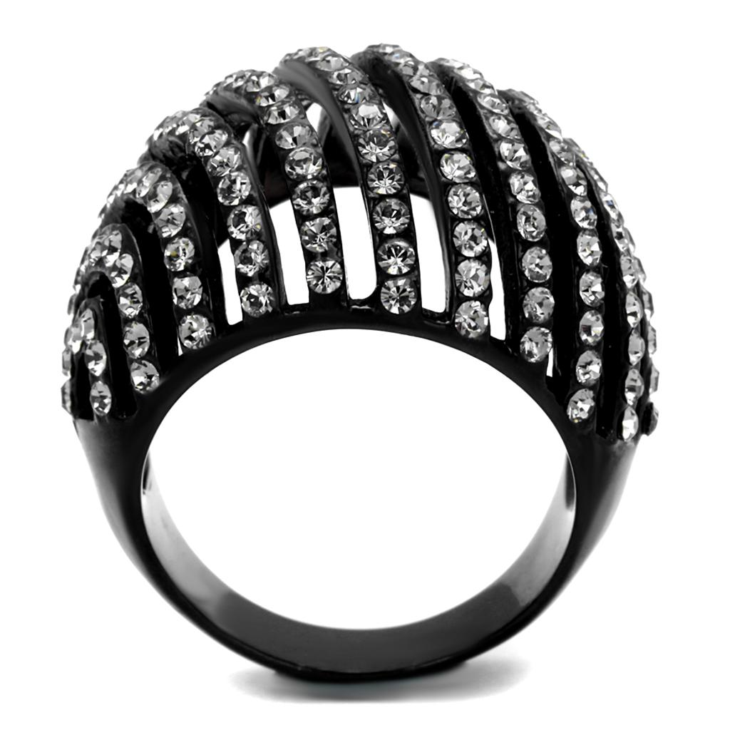 TK2345 - IP Black(Ion Plating) Stainless Steel Ring with Top Grade Crystal in Black Diamond