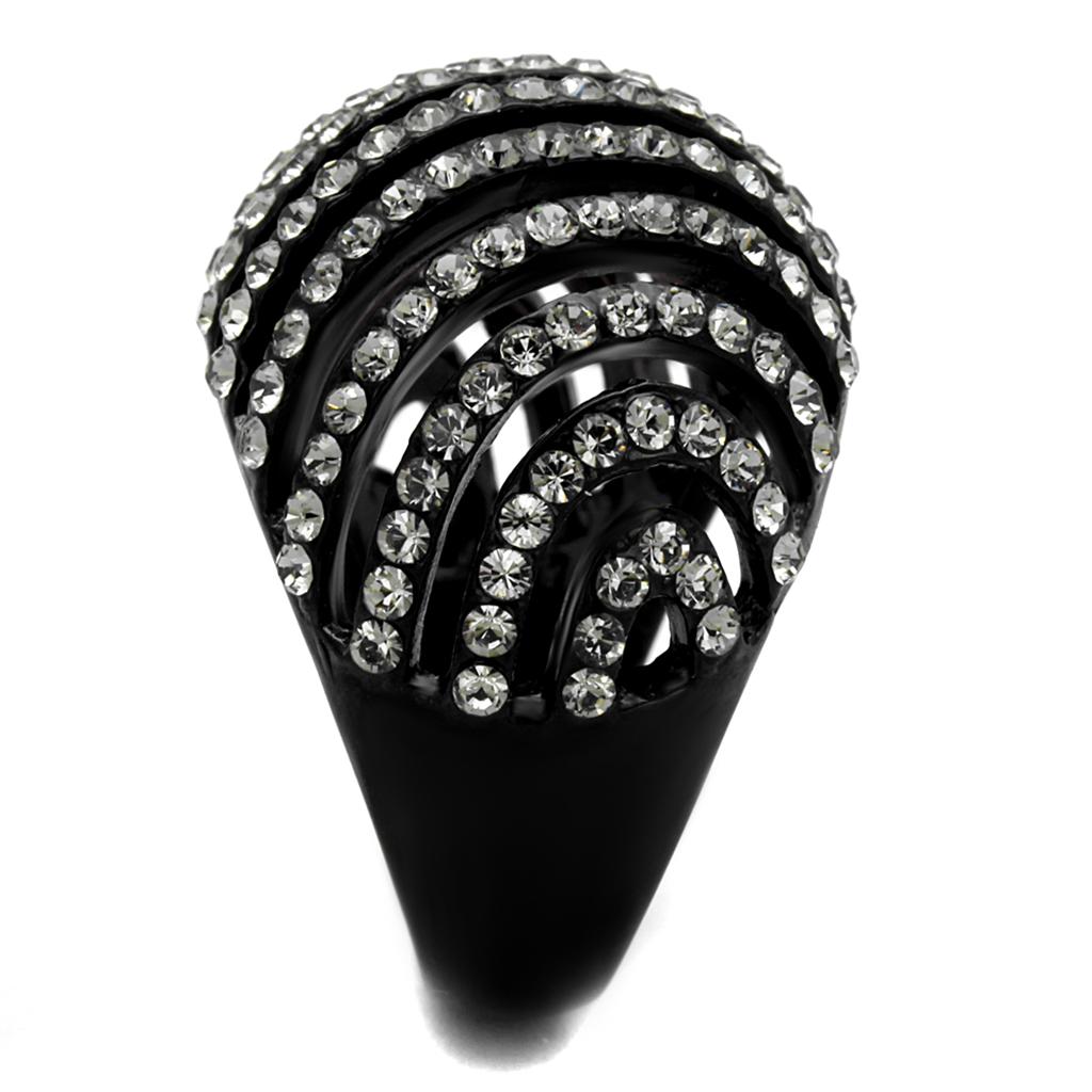 TK2345 - IP Black(Ion Plating) Stainless Steel Ring with Top Grade Crystal in Black Diamond