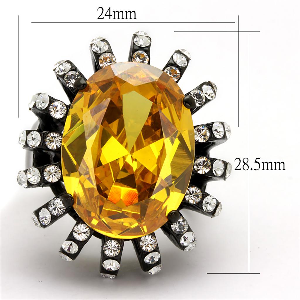 TK2346 - IP Black(Ion Plating) Stainless Steel Ring with AAA Grade CZ in Topaz