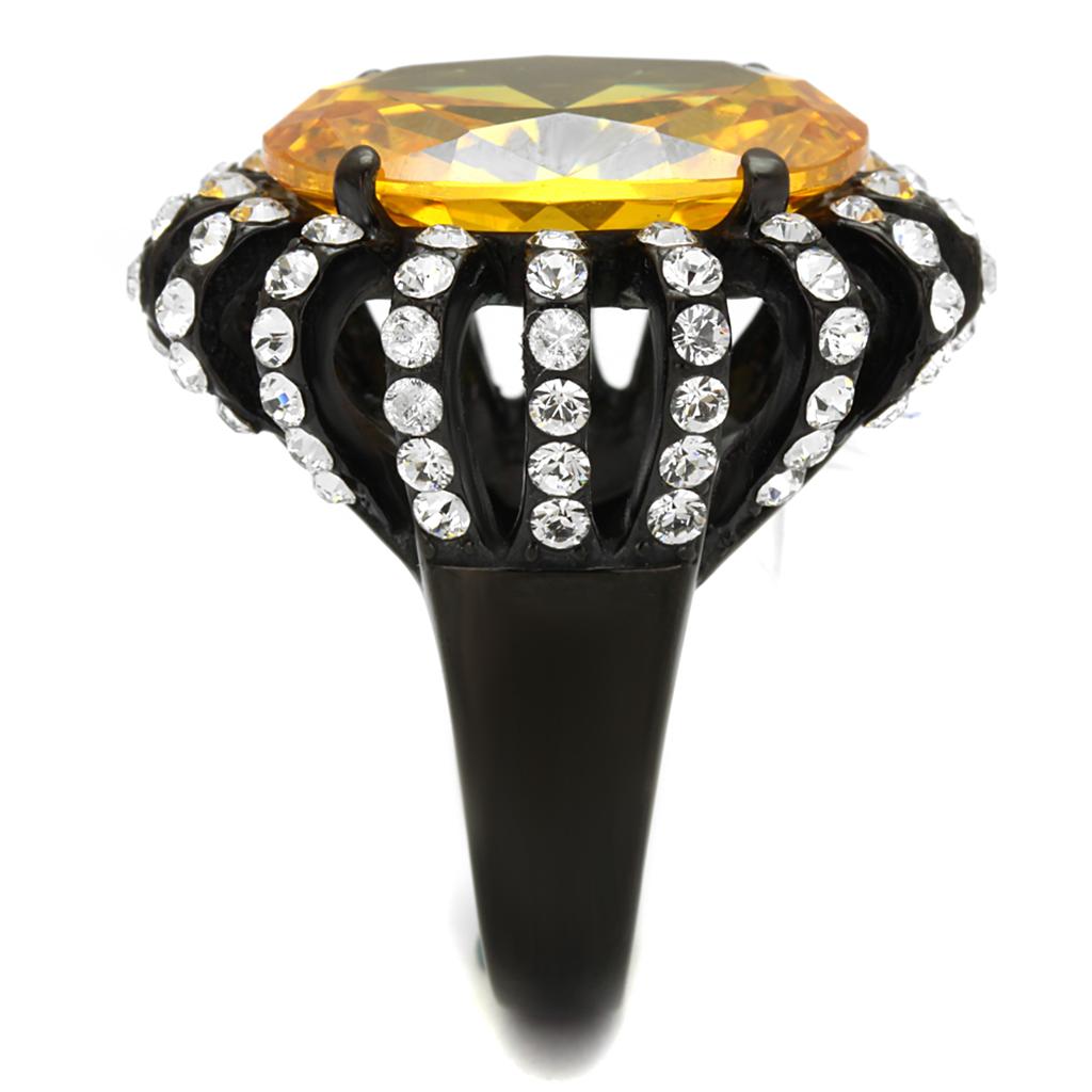 TK2346 - IP Black(Ion Plating) Stainless Steel Ring with AAA Grade CZ in Topaz