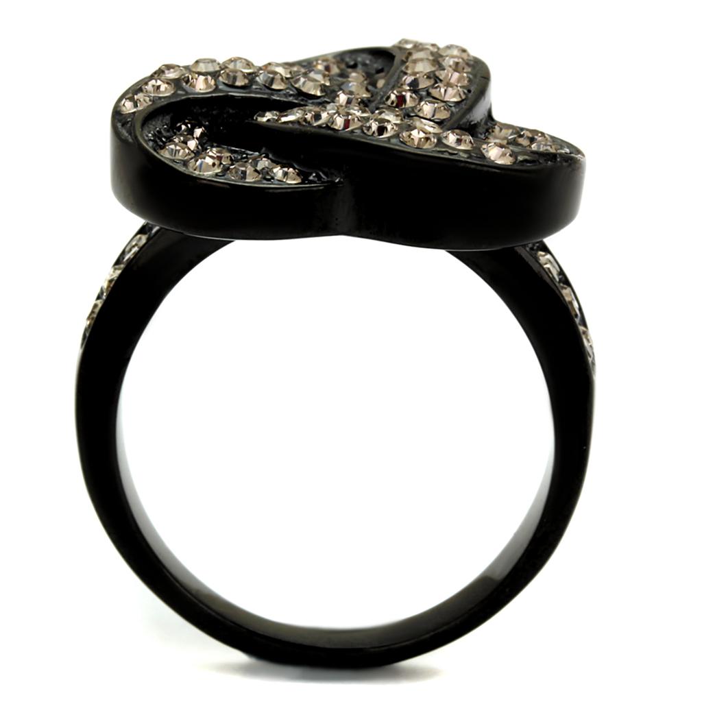 TK2347 - IP Black(Ion Plating) Stainless Steel Ring with Top Grade Crystal in Light Smoked