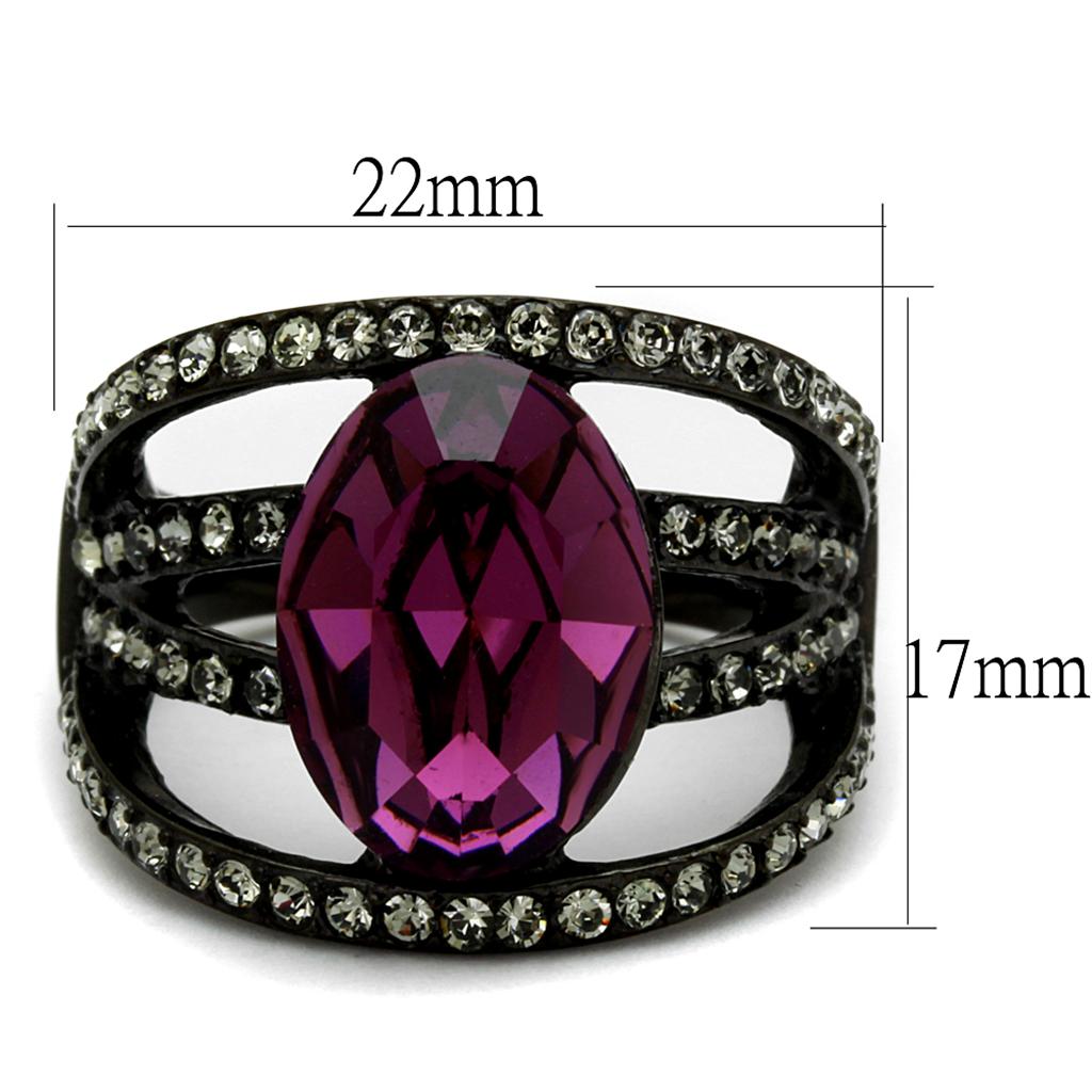 TK2348 - IP Black(Ion Plating) Stainless Steel Ring with Top Grade Crystal in Amethyst