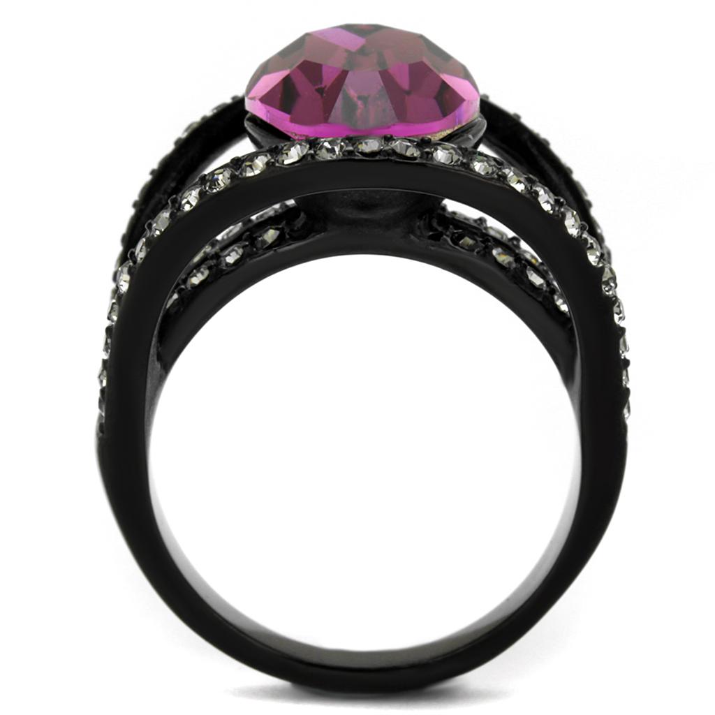 TK2348 - IP Black(Ion Plating) Stainless Steel Ring with Top Grade Crystal in Amethyst