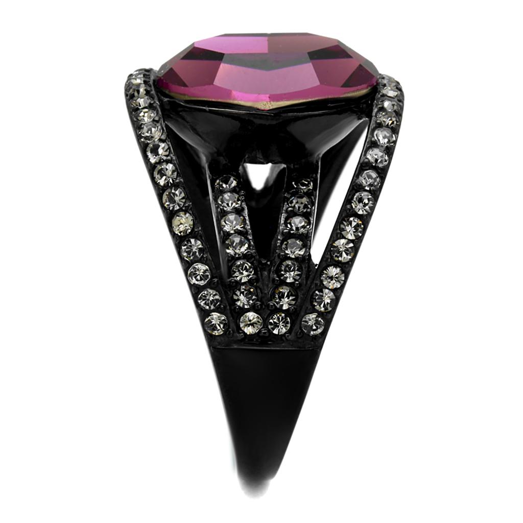 TK2348 - IP Black(Ion Plating) Stainless Steel Ring with Top Grade Crystal in Amethyst