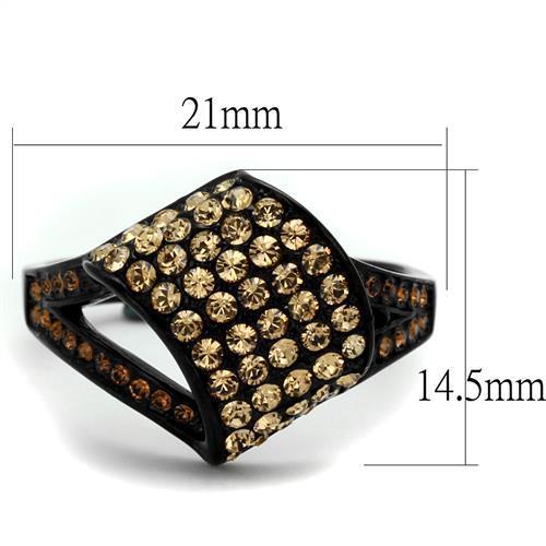 TK2351 - IP Black(Ion Plating) Stainless Steel Ring with Top Grade Crystal in Smoked Quartz