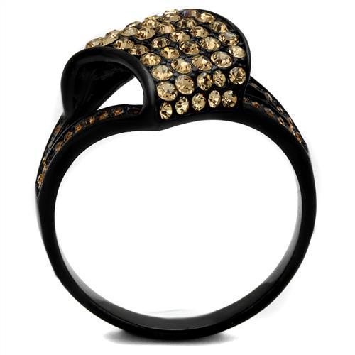 TK2351 - IP Black(Ion Plating) Stainless Steel Ring with Top Grade Crystal in Smoked Quartz