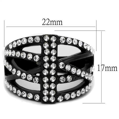 TK2354 - IP Black(Ion Plating) Stainless Steel Ring with Top Grade Crystal in Clear