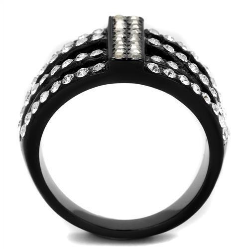 TK2354 - IP Black(Ion Plating) Stainless Steel Ring with Top Grade Crystal in Clear