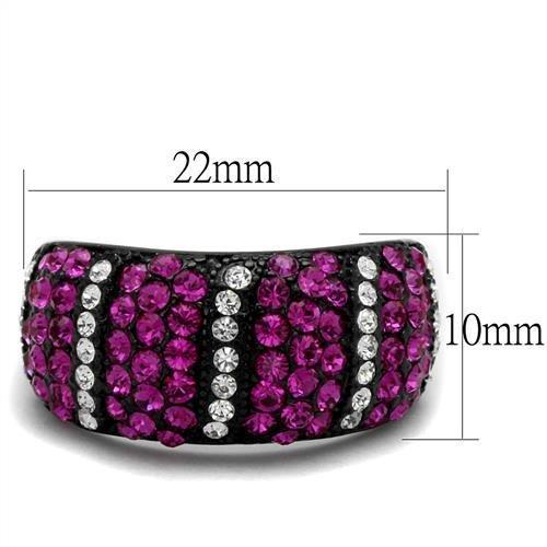 TK2356 - IP Black(Ion Plating) Stainless Steel Ring with Top Grade Crystal in Fuchsia