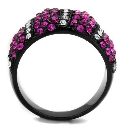 TK2356 - IP Black(Ion Plating) Stainless Steel Ring with Top Grade Crystal in Fuchsia