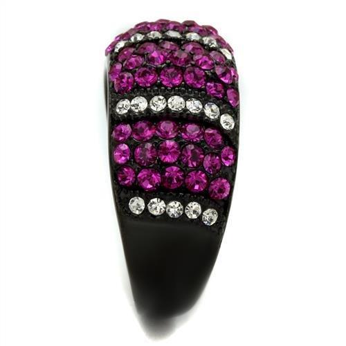 TK2356 - IP Black(Ion Plating) Stainless Steel Ring with Top Grade Crystal in Fuchsia