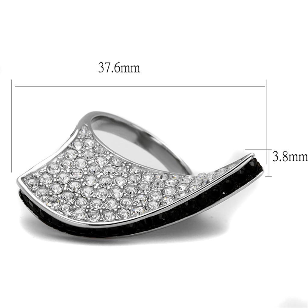 TK2361 - Two-Tone IP Black (Ion Plating) Stainless Steel Ring with Top Grade Crystal in Jet