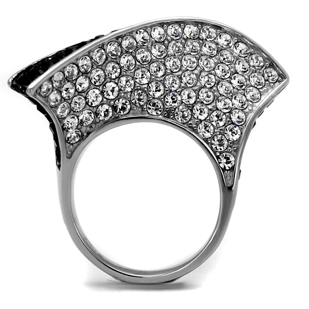 TK2361 - Two-Tone IP Black (Ion Plating) Stainless Steel Ring with Top Grade Crystal in Jet