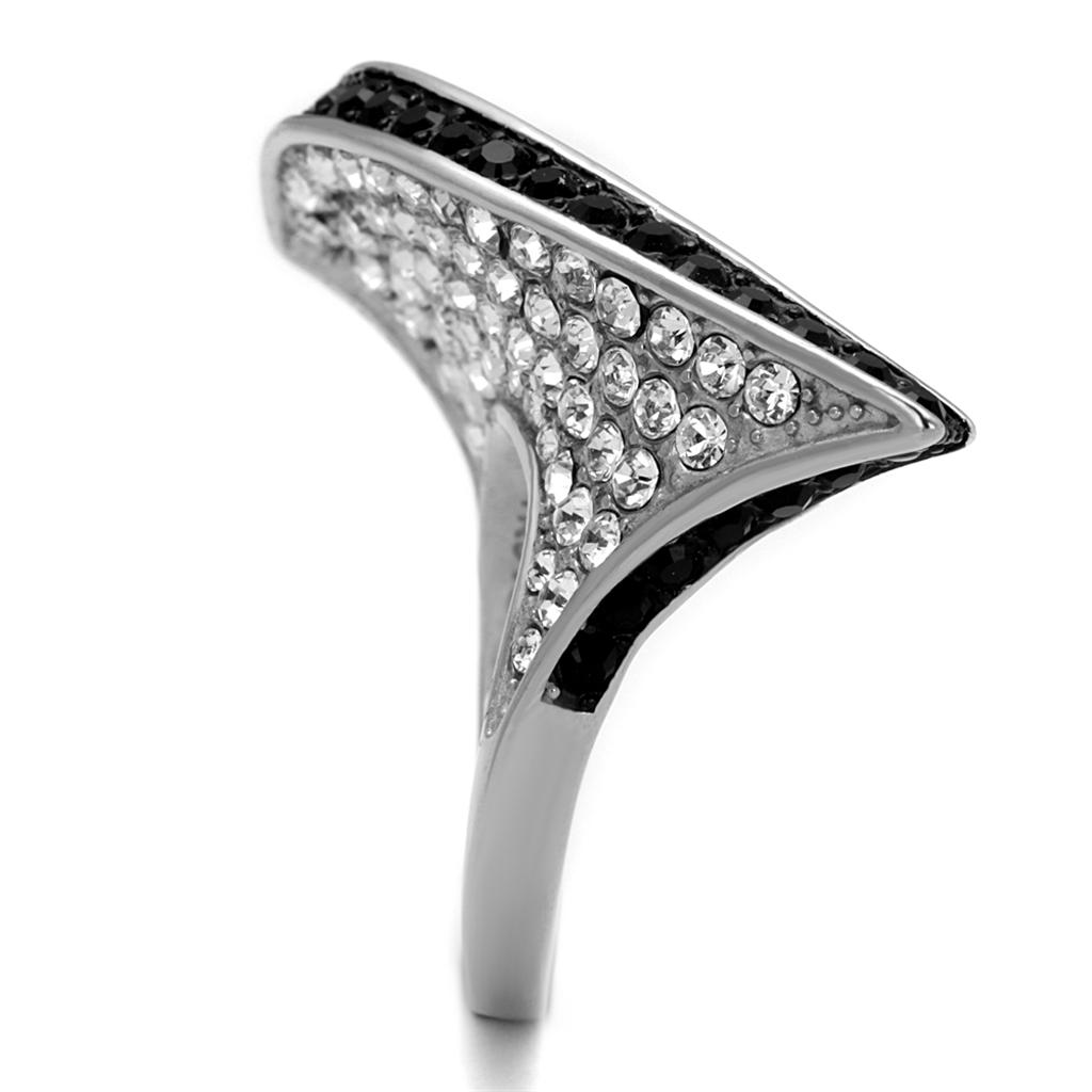 TK2361 - Two-Tone IP Black (Ion Plating) Stainless Steel Ring with Top Grade Crystal in Jet