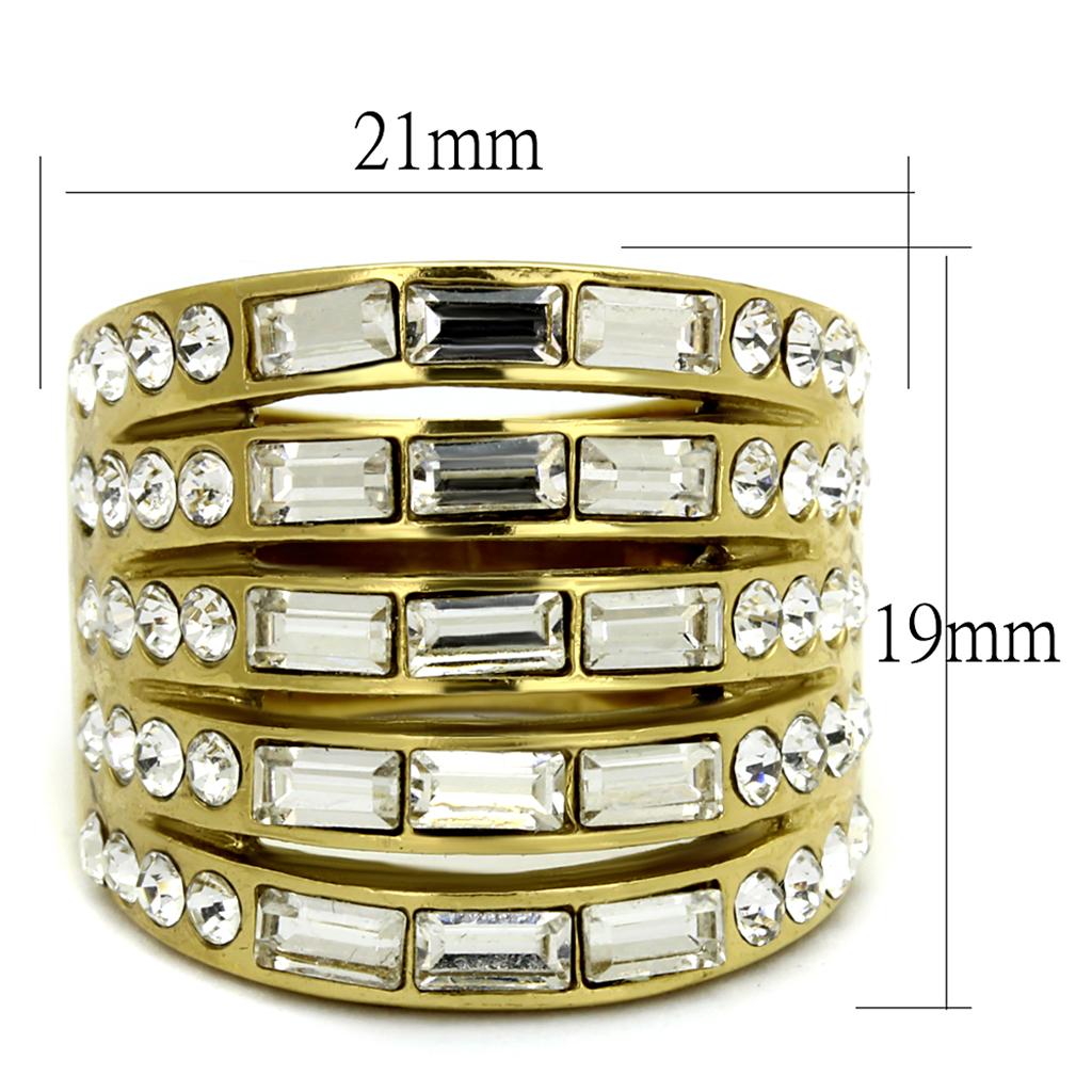 TK2362 - IP Gold(Ion Plating) Stainless Steel Ring with Top Grade Crystal in Clear