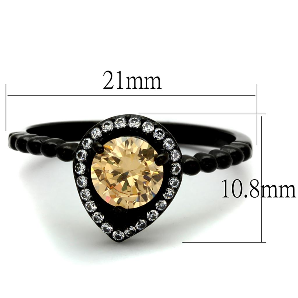 TK2365 - IP Black(Ion Plating) Stainless Steel Ring with AAA Grade CZ in Champagne