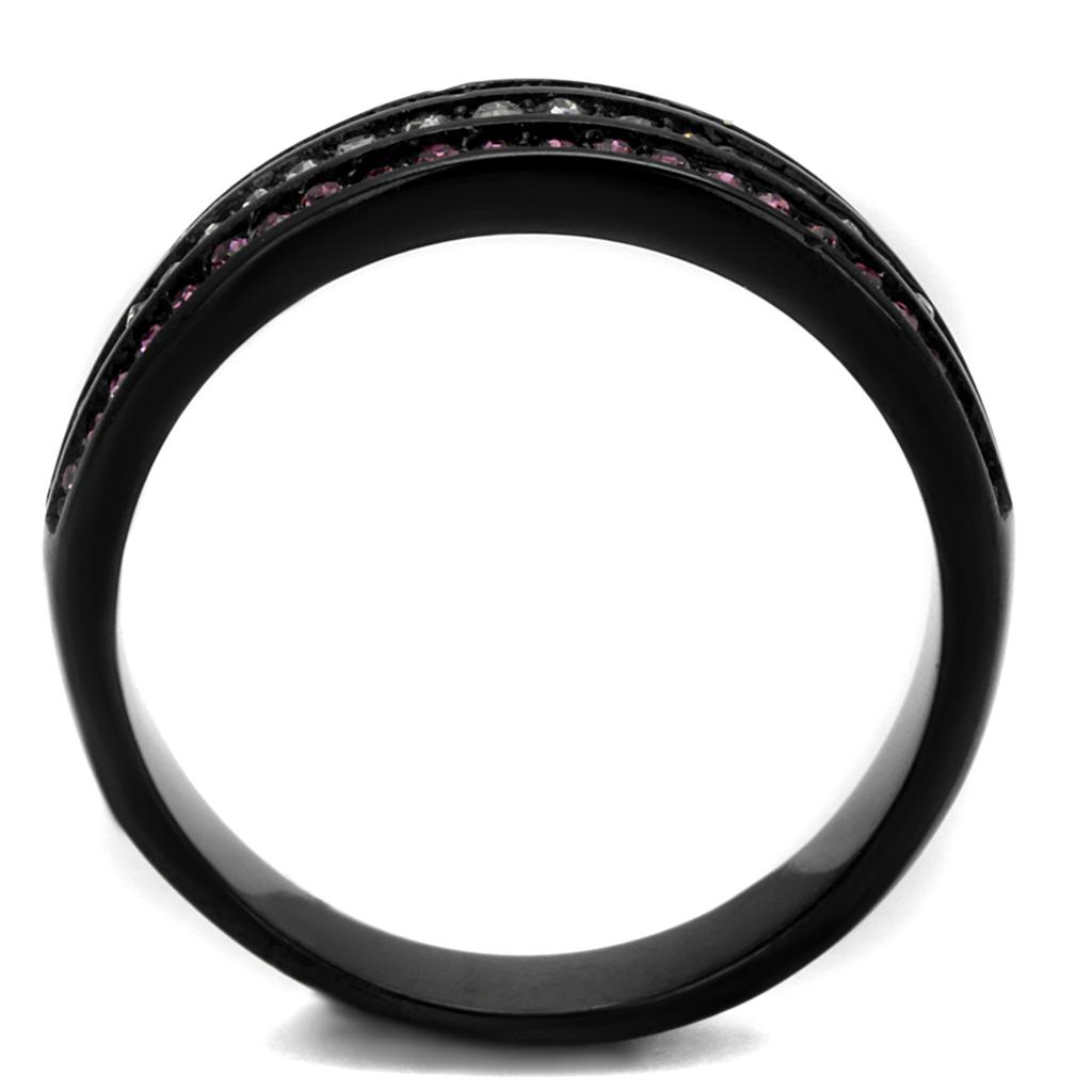 TK2366 - IP Black(Ion Plating) Stainless Steel Ring with Top Grade Crystal in Amethyst