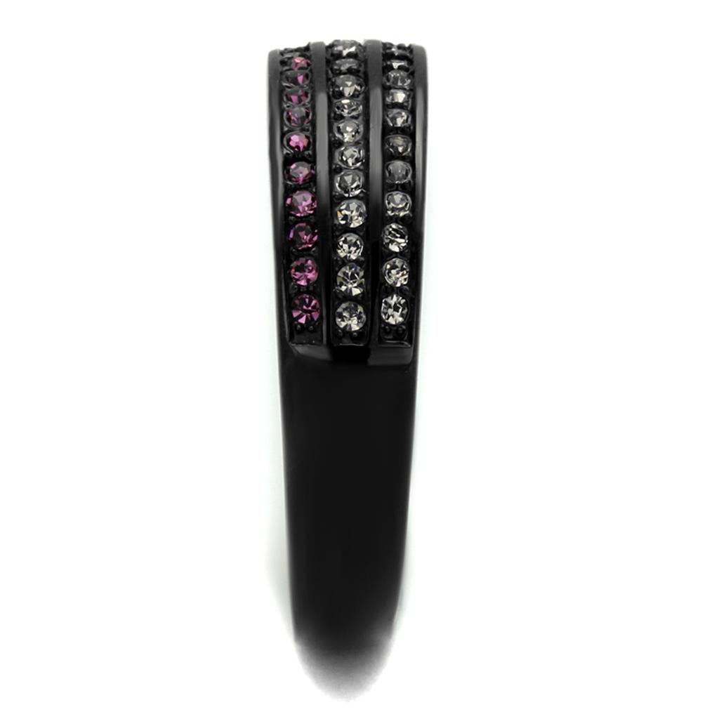 TK2366 - IP Black(Ion Plating) Stainless Steel Ring with Top Grade Crystal in Amethyst