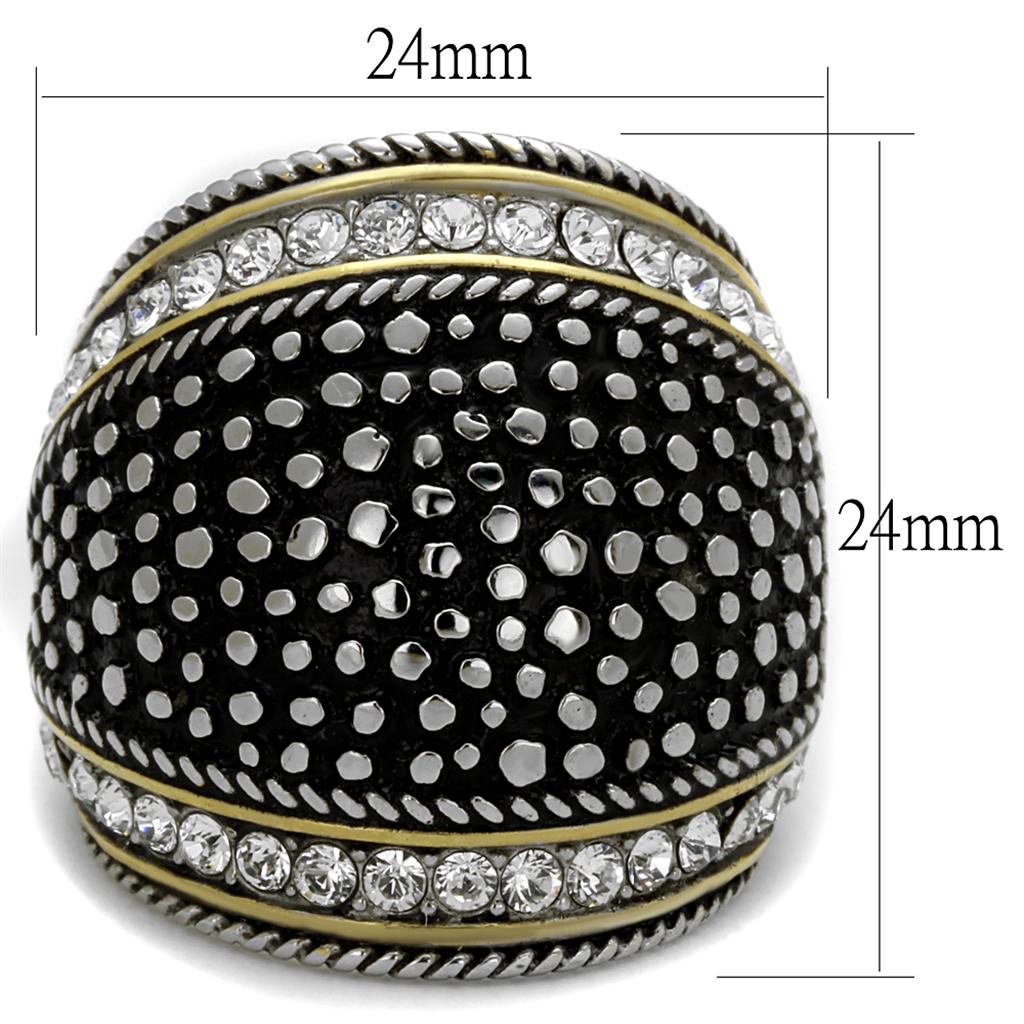 TK2369 - Two-Tone IP Gold (Ion Plating) Stainless Steel Ring with Top Grade Crystal in Clear
