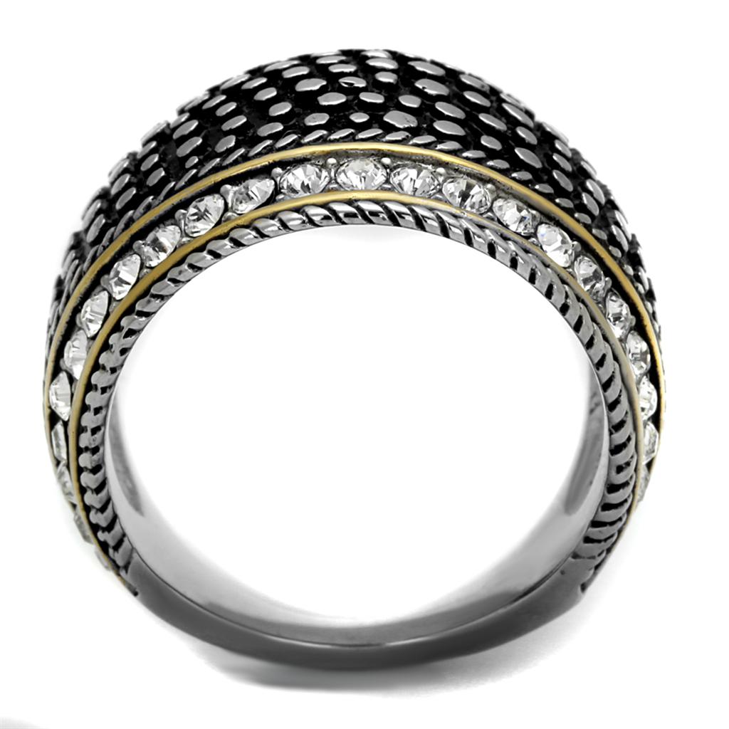 TK2369 - Two-Tone IP Gold (Ion Plating) Stainless Steel Ring with Top Grade Crystal in Clear