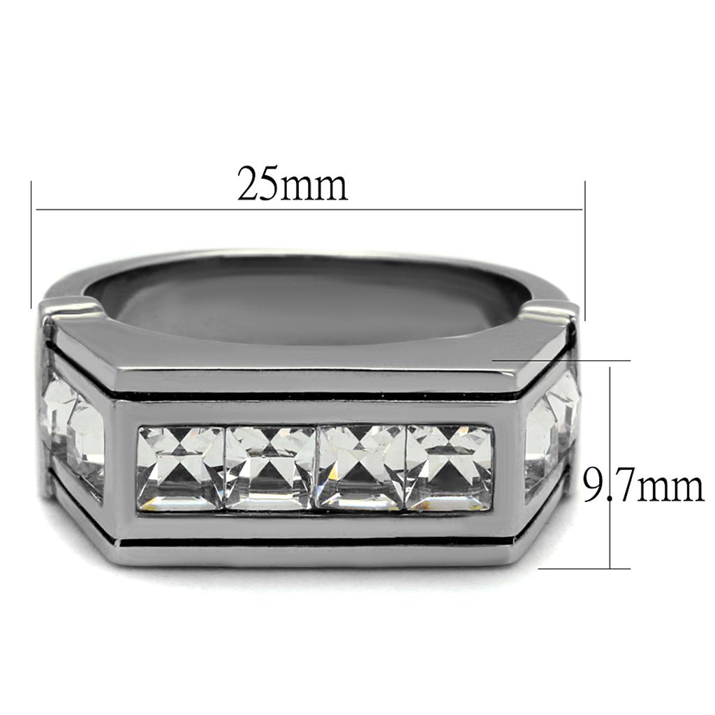TK2376 - High polished (no plating) Stainless Steel Ring with Top Grade Crystal in Clear