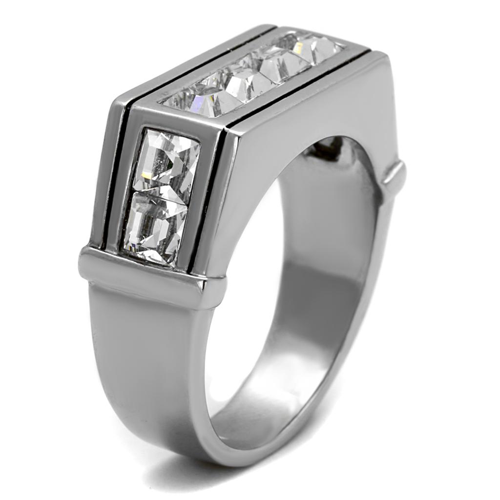 TK2376 - High polished (no plating) Stainless Steel Ring with Top Grade Crystal in Clear