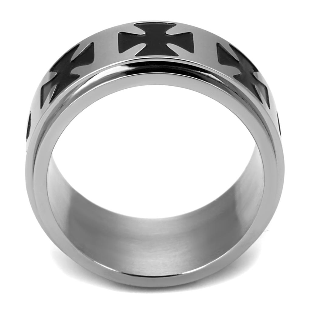 TK2391 - High polished (no plating) Stainless Steel Ring with Epoxy in Jet