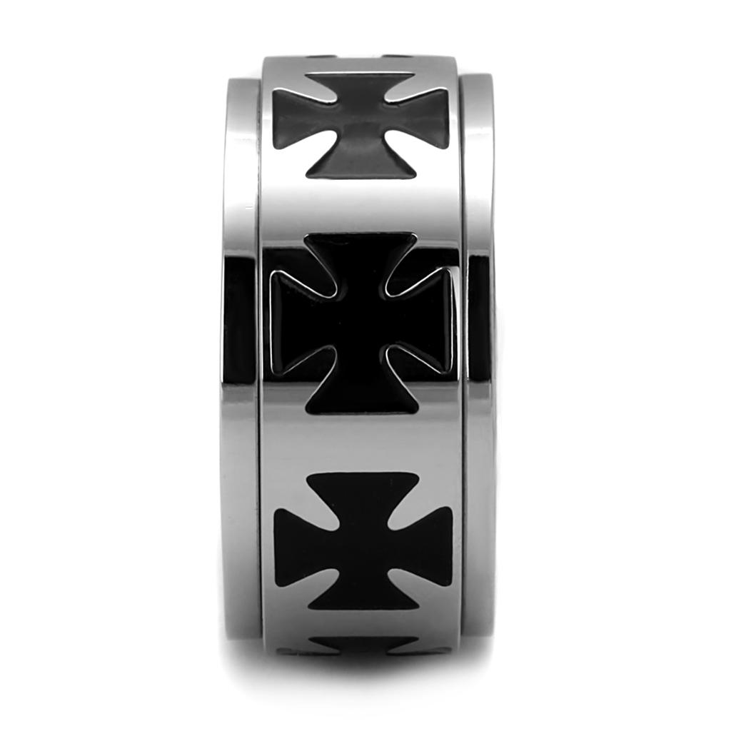 TK2391 - High polished (no plating) Stainless Steel Ring with Epoxy in Jet