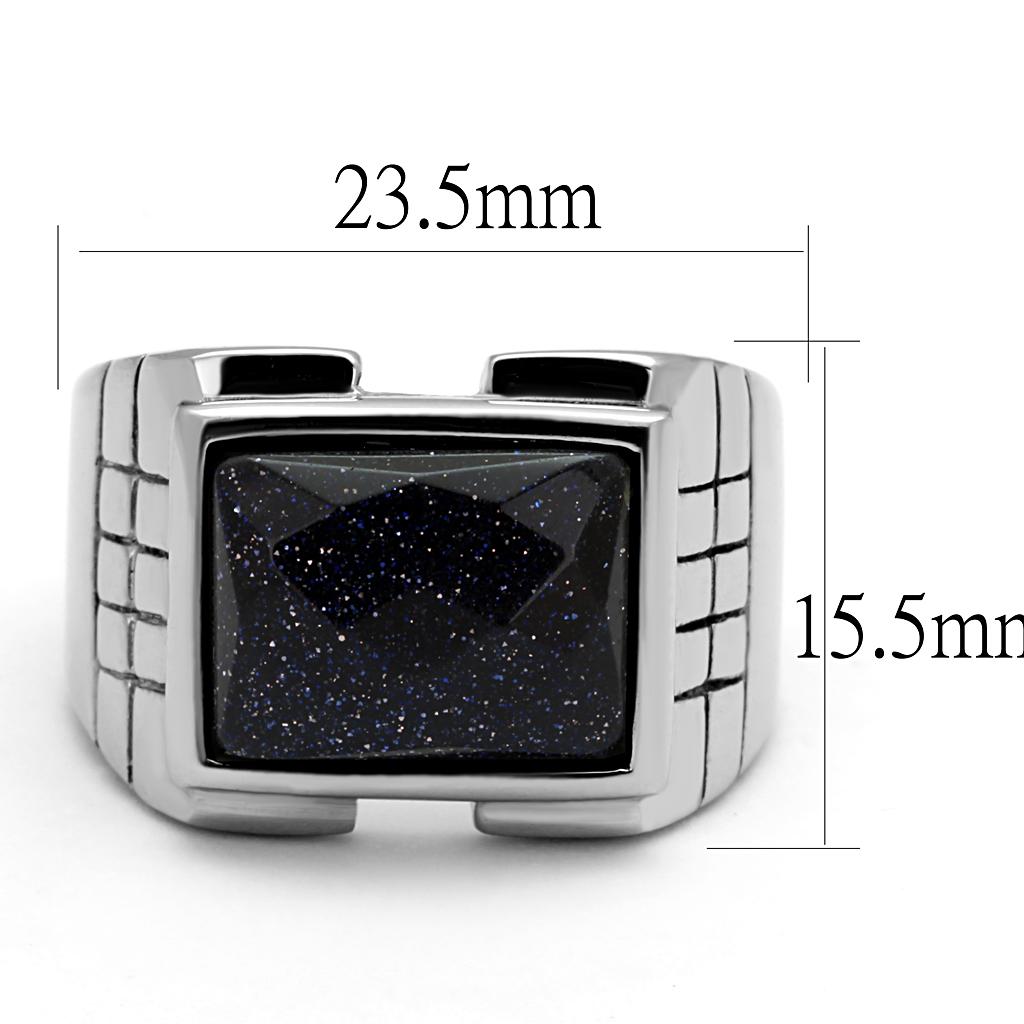 TK2399 - High polished (no plating) Stainless Steel Ring with Blue Sand in Montana