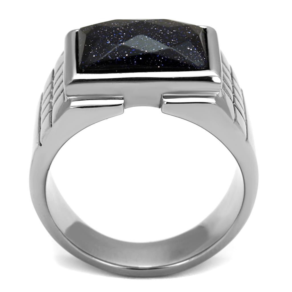 TK2399 - High polished (no plating) Stainless Steel Ring with Blue Sand in Montana