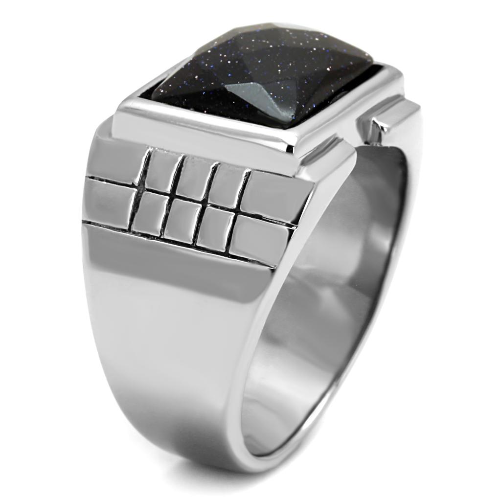 TK2399 - High polished (no plating) Stainless Steel Ring with Blue Sand in Montana
