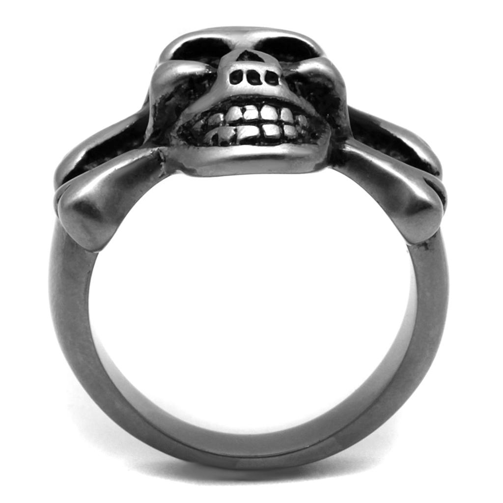 TK2416 - Antique Silver Stainless Steel Ring with Epoxy in Jet