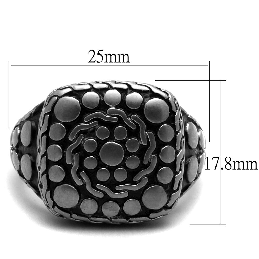 TK2420 - Antique Silver Stainless Steel Ring with Epoxy in Jet