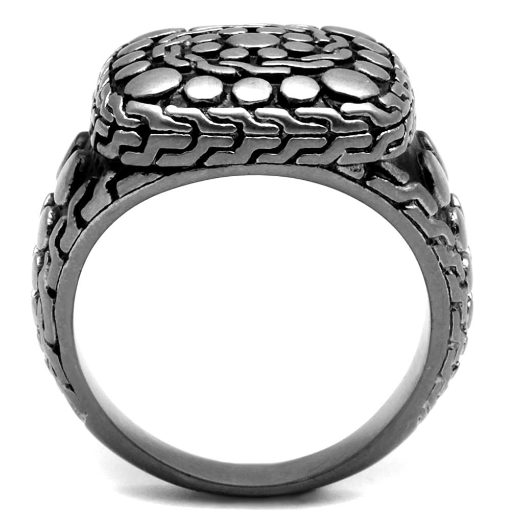 TK2420 - Antique Silver Stainless Steel Ring with Epoxy in Jet