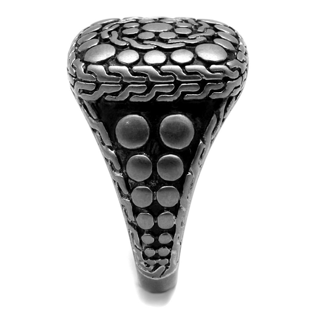 TK2420 - Antique Silver Stainless Steel Ring with Epoxy in Jet