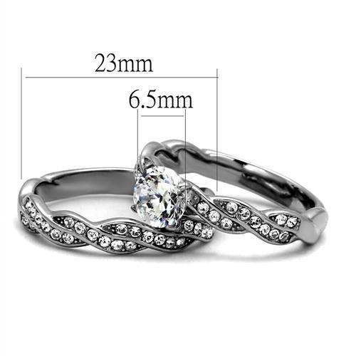 TK2475 - High polished (no plating) Stainless Steel Ring with AAA Grade CZ in Clear