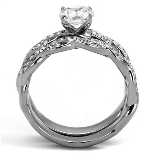 TK2475 - High polished (no plating) Stainless Steel Ring with AAA Grade CZ in Clear